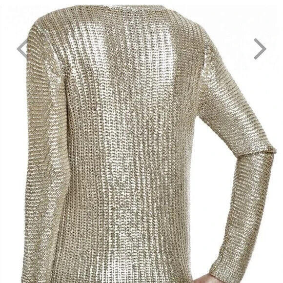 BCBG Max Azria Foil Brushed Sliver Sweater MSRP 198.00 Size Medium - Picture 2 of 9